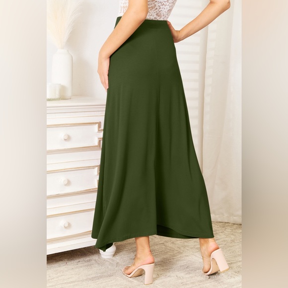 NEW Double Take PLUS + REG Size Flared Tie Waist Ultra Soft Maxi Skirt in Green - Picture 2 of 4